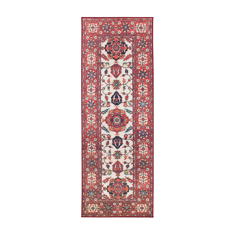 Ramage Maroon Performance Flatweave Washable Oriental Indoor / Outdoor Rug, Runner 2'6" x 7'