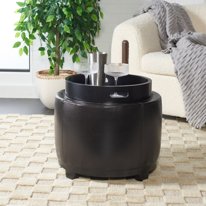Maiden Upholstered Ottoman, Brown Faux Leather