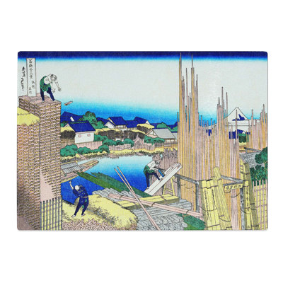 Tempered Glass the Timberyard at Honjo by Katsushika Hokusai Chopping Board