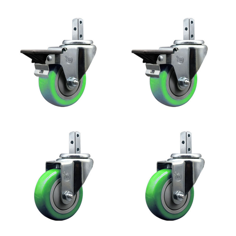 Ensemble de roulettes à tige carrée 3,5 po, Vert