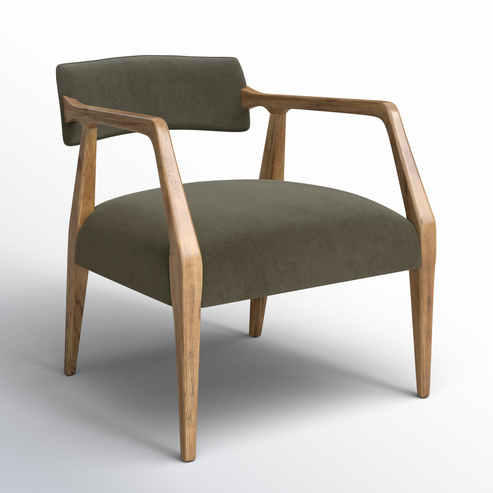 Berthe Oak Genuine Leather Armchair, Loden Performance Velvet