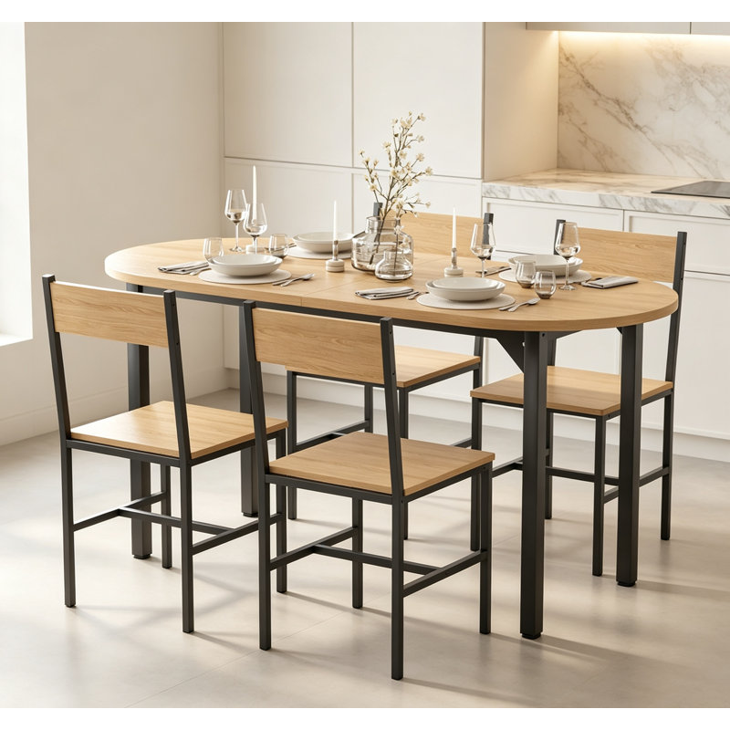 Ensemble de salle à manger ovale 5 pièces, table moderne à structure en métal avec chaises assorties et plateau en bois composite pour la cuisine et la salle à manger