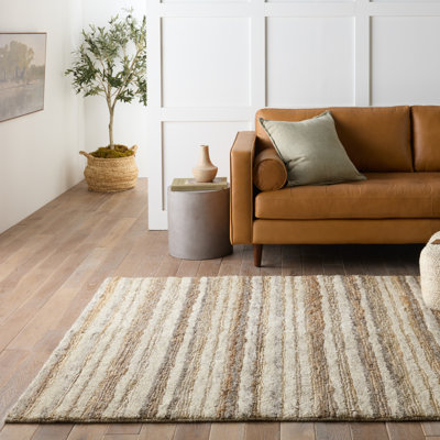 Tapis crème / gris fait à la main Hatha (10 pi x 14 pi)