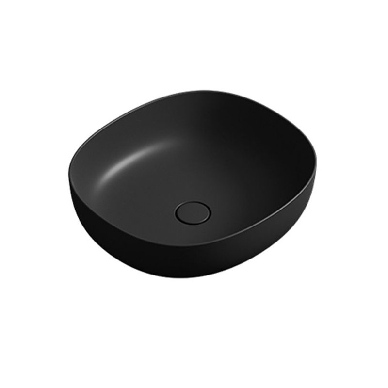 WS Bath Collections Pod 17.7'' Glossy White Ceramic Oval Bathroom Sink, Matte Black