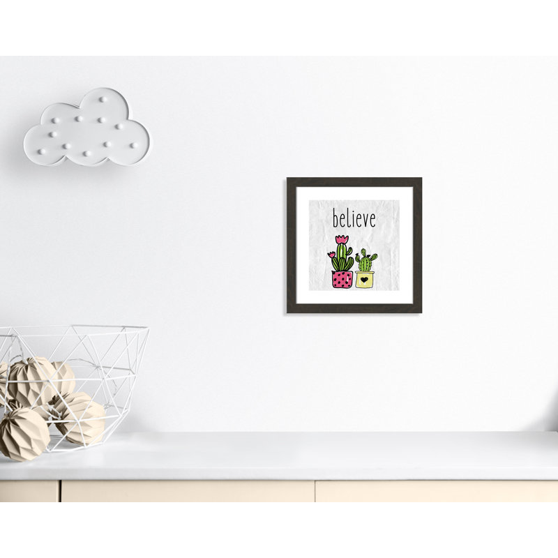 Cactus B, art encadré, H 16 po x l 16 po x P 0,6 po, Cadre plat à grain de bois noir