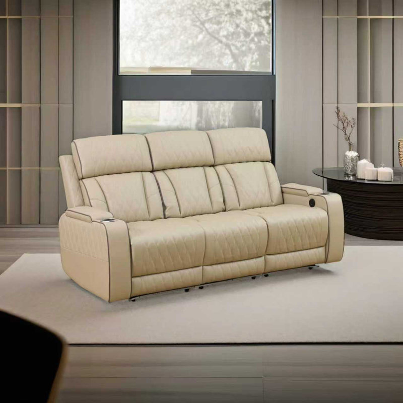 Canapé inclinable en cuir Alabaster, station de charge sans fil, porte-gobelets