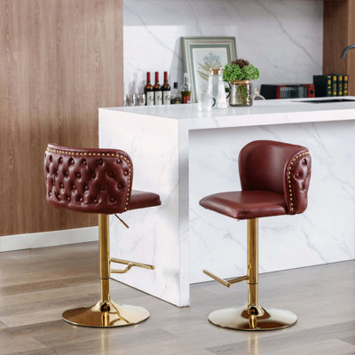 Swivel Barstool with Adjustable Height and PU Upholstery, Set of 2