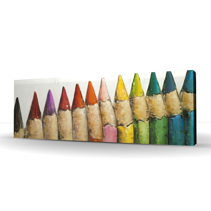 Crayons de couleur debout - Toile turquoise, décoration intérieure