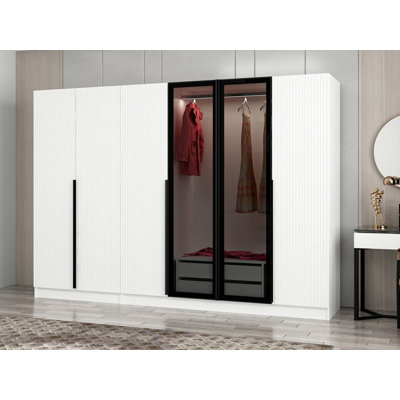 Elegant Modern Wardrobe, White & Dark Grey, 106.3 x 82.7 x 20.5 inches | 100% Melamine Coated Particle Board, Thickness: 0.7 inches | Multiple Shelves, Stylish & Functional Storage Solution for Any Bedroom