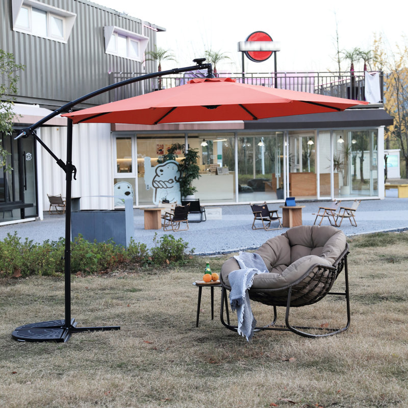 Parasol de patio solaire décalé de 10 pi en orange - 40 po, système de levage facile, pour parasol de jardin et de pelouse, illumine les espaces extérieurs