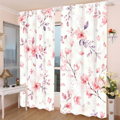 2 pièces de rideaux occultant avec œillets à motif floral Cherry Blossom, motif Sakura élégant, rideaux de fenêtre en polyester, isolation thermique et réduction du bruit, protection de la vie privée, décor décoratif obscurcissant pour la chambre à coucher, le salon et le dortoir