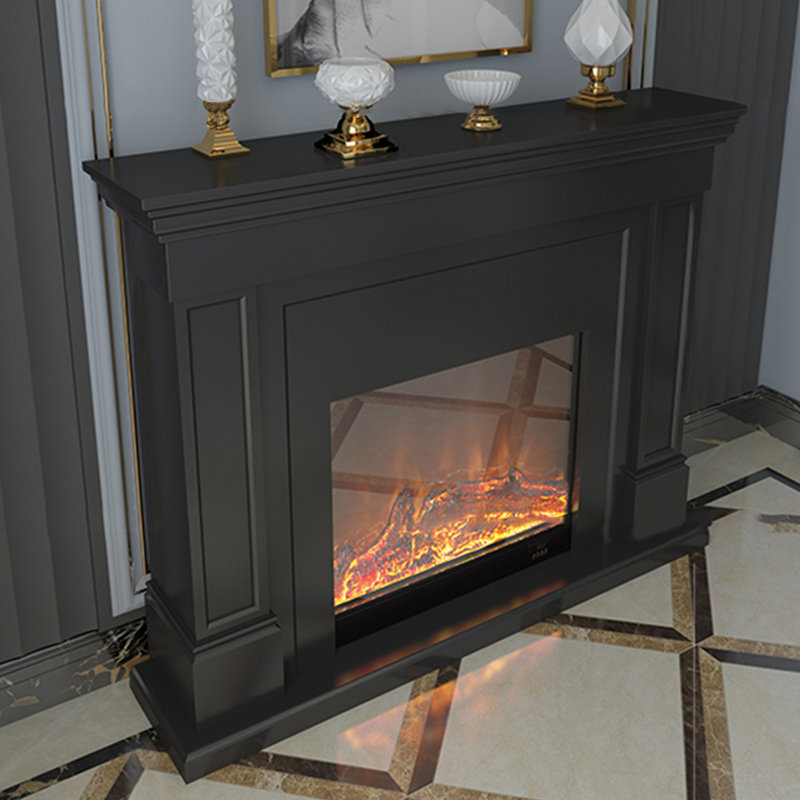Foyer électrique en bois massif gris Drak, Gris foncé