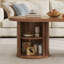 47'' W Oval Coffee Table With Storage, Mid-Century Modern Fluted Centre Table With Round Base-1999582466