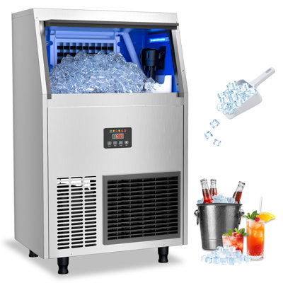 Machine à glaçons commerciale Coolake 200 lb / 24 h, refroidie à l'air sous le comptoir avec 55 lb de rangement pour bar à domicile