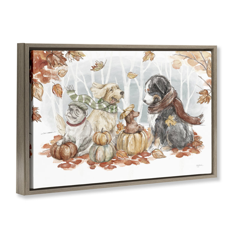 «Autumn Fun Dogs» par Mary Urban, Cadre flottant orme Montalcino, H 17 po x l 25 po