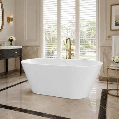 Baignoire autoportante moderne en acrylique de 55 po, baignoire carrée ovale profonde avec trop-plein rainuré et bonde centrale, disponible en plusieurs couleurs