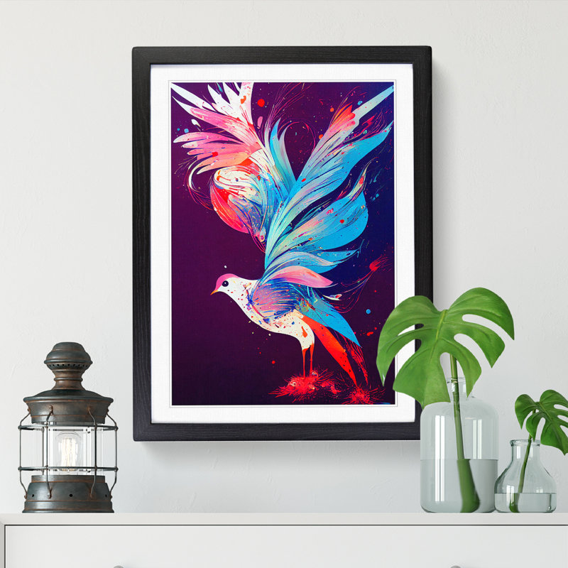 Jollain Dove Bird Paint Splatter Vol.4 - Picture Frame Print, 64cm H x 46cm W x 2cm D, Black