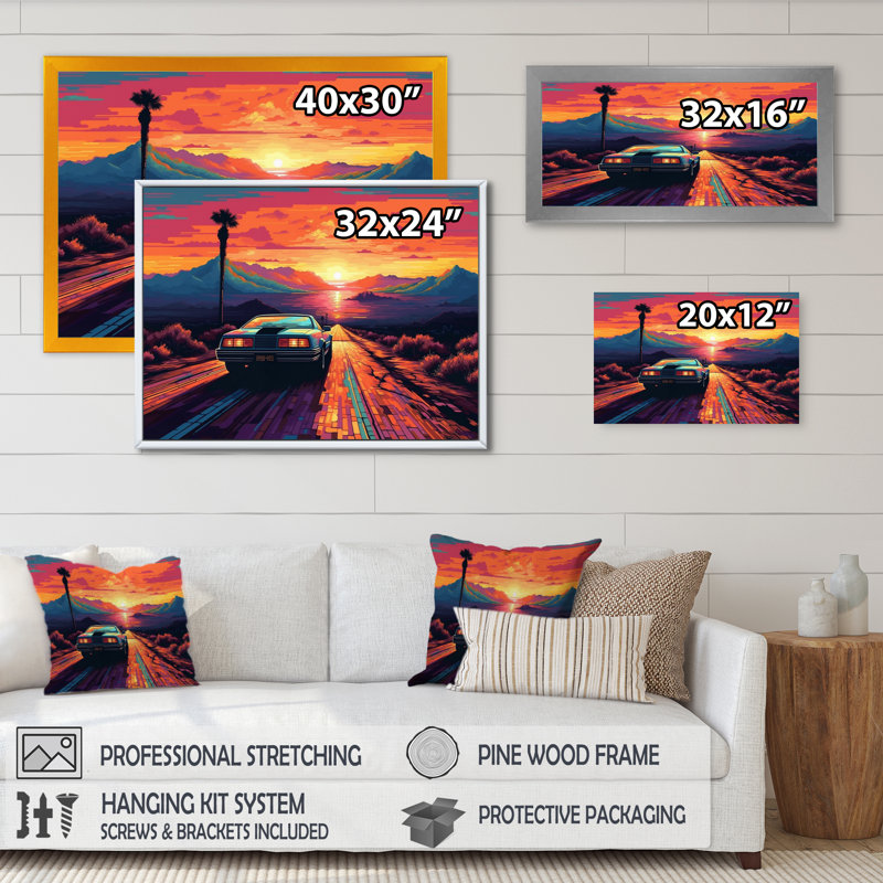 Chorio " Orange And Blue Vintage Classic Car ", Black Picture Framed, 12" H x 20" W x 1" D