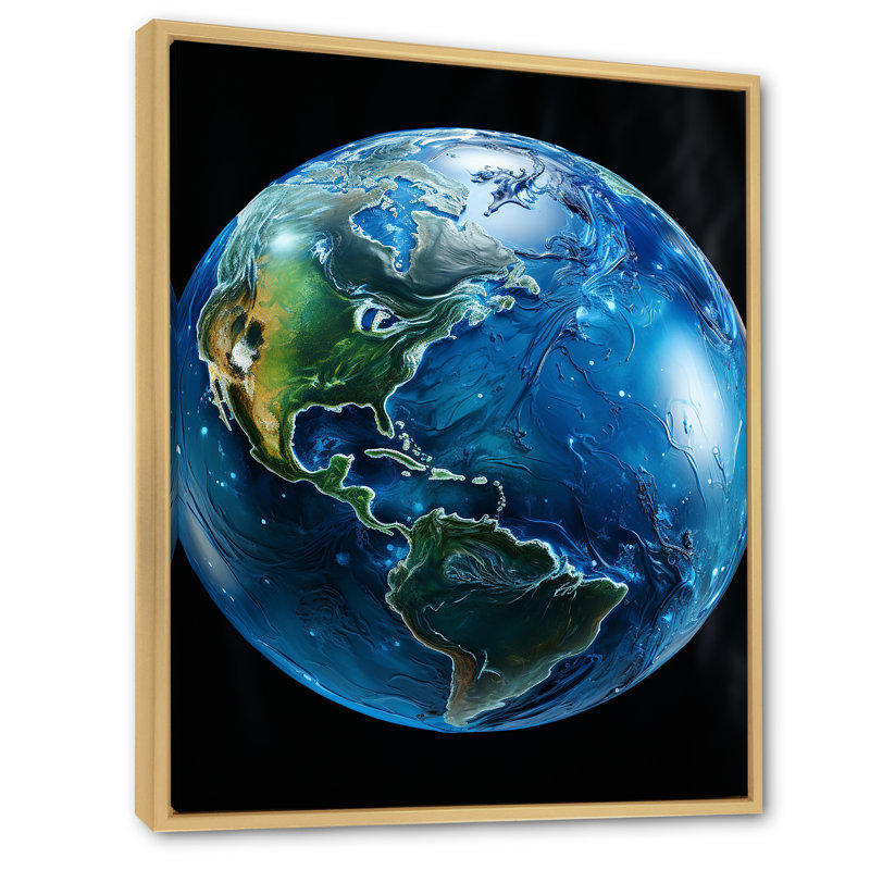Earth Blue Planet III - Earth Wall Decor, H 32 po x l 16 po x P 1 po, Cadre naturel flottant