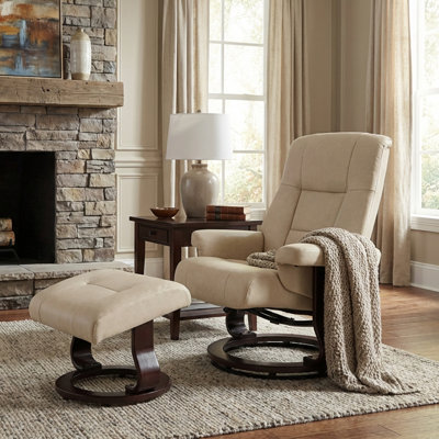 24" W Faux Leather Swivel Push-Back Recliner with Ottoman
