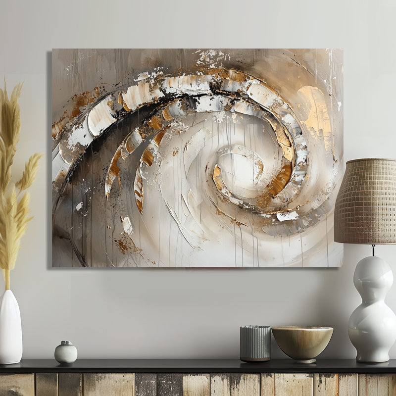 Cuivre lumineux spirale abstraite I - art mural en métal vagues, impression moderne en métal, H 12 po x l 20 po x P 0,84 po