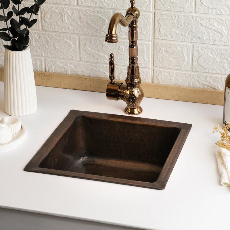 ALFIQ Handcrafted Hammered Copper Sink, Solid Copper Undermount or Vessel Kitchen and Bathroom Sink, Dark Copper, 14"