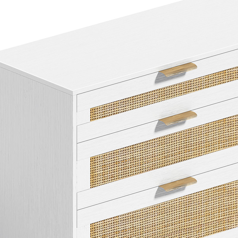 6 Drawer Dresser with Metal Handle and Wood Legs for Hallway, White, 29.53" H x 59.06" W x 15.75" D