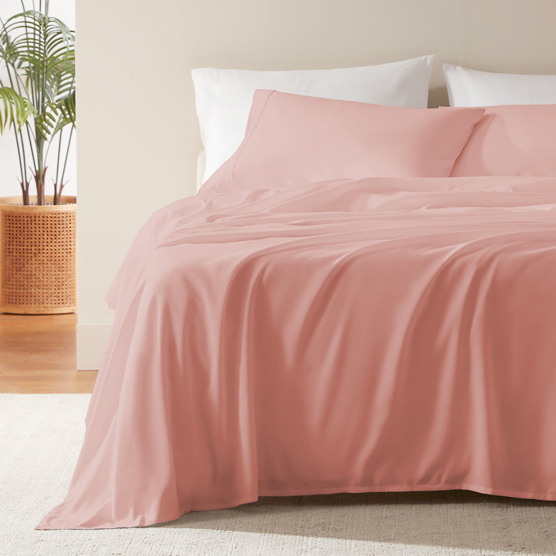 Ensemble de draps en microfibre rafraîchissant Nanotex avec poches profondes, Rose