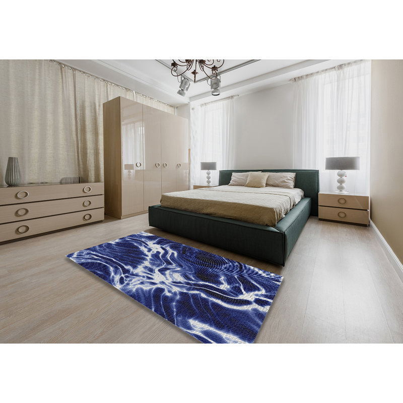 Bleu marine abstrait Tapis décoratif, Rectangle 5 pi x 7 pi