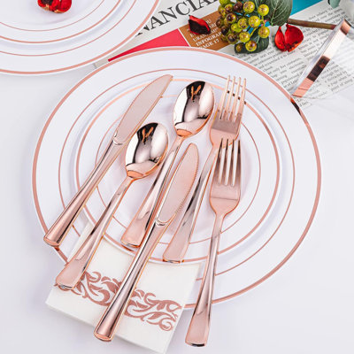 300PCS Gold Plastic Silverware Knives Disposable Heavy Duty Gold Cutlery
