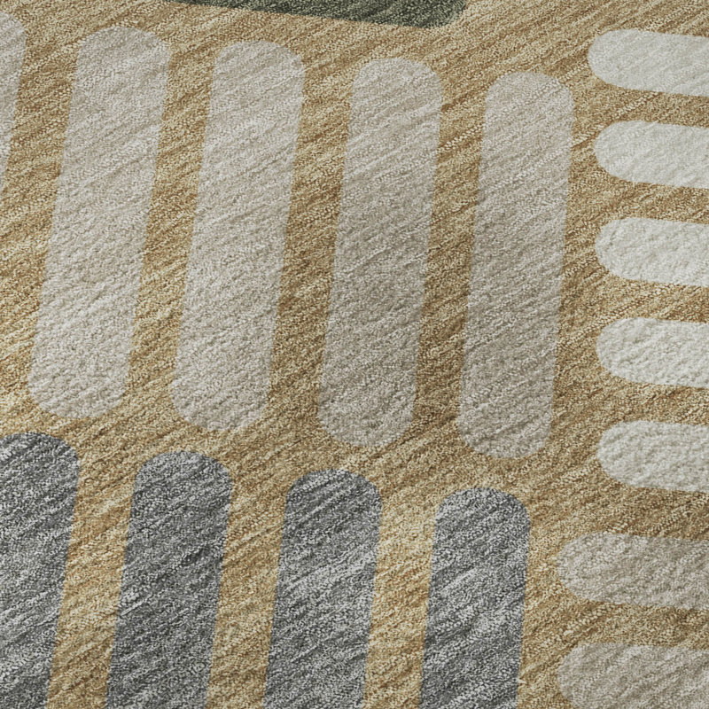 Premium Machine Washable Mayfield AMF2339 Geometric Rug, Gold, 10' x 14'