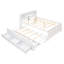 Lit plateforme double avec tête de lit à rangement, USB, lit gigogne simple et 3 tiroirs-1960071975