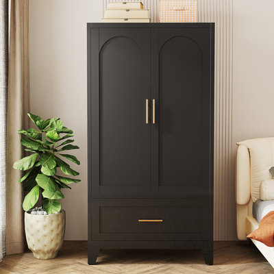 Armoire-penderie rétro avec 1 tiroir et tringle, 2 garde-robes avec tablette