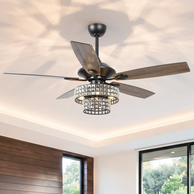 52" Modern 2-Tier Crystal Chandelier Ceiling Fan with Remote Control and Light Kit Included