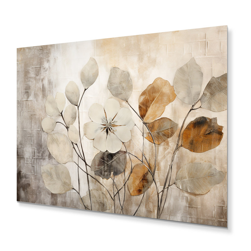 «Beige Botanical Impressions III», art mural abstrait en botanique, H 12 po x l 20 po
