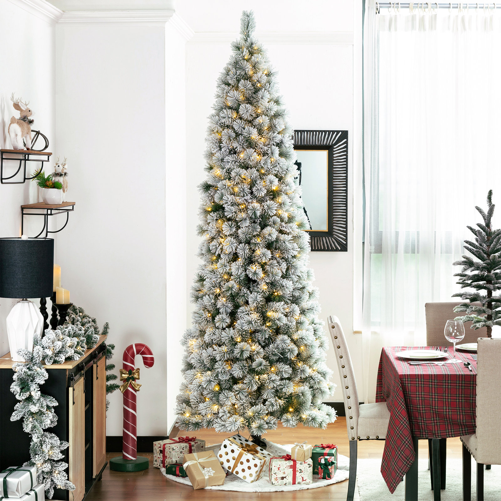 Slim Frosted Pre-Lit Pine Christmas Tree, 9'