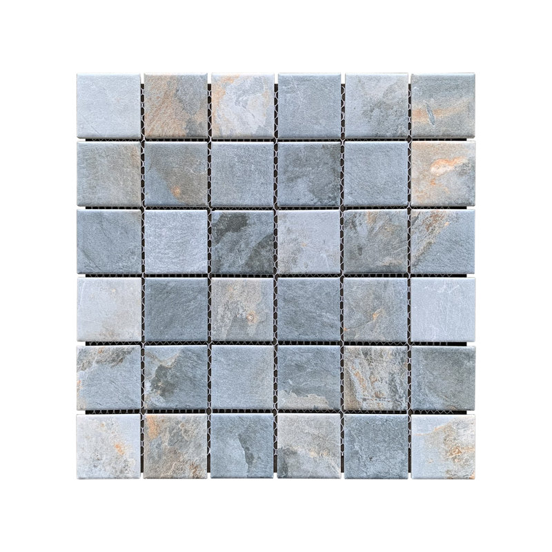 2x2 Matte Finish Porcelain Mosaic Tile – Grid Style, Wall & Floor Use, Gray/Beige