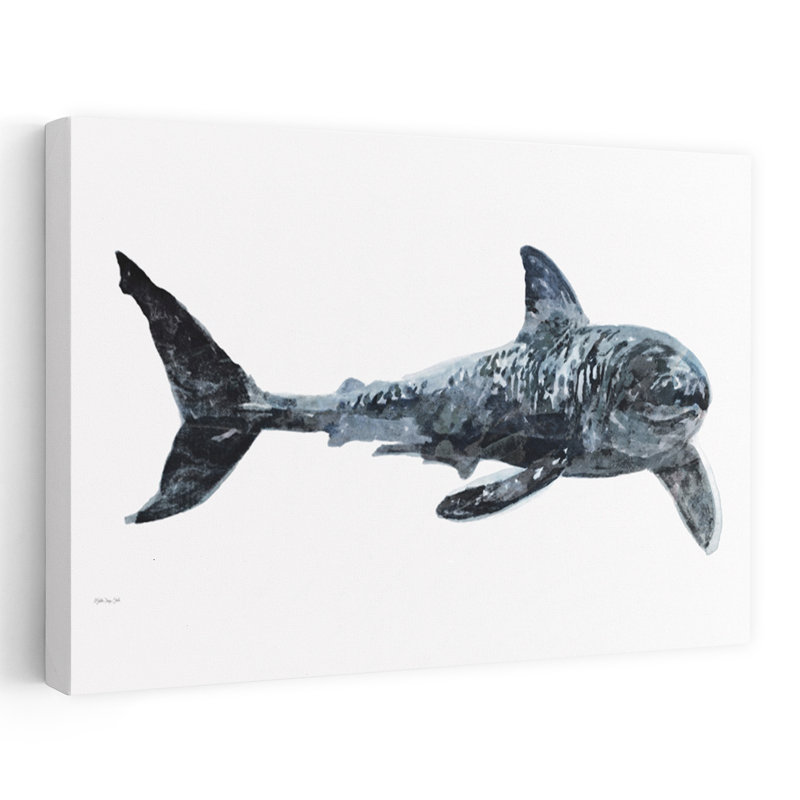 Shark Swim - Coastal Coastal Shark Portrait Art, 16" H x 24" W