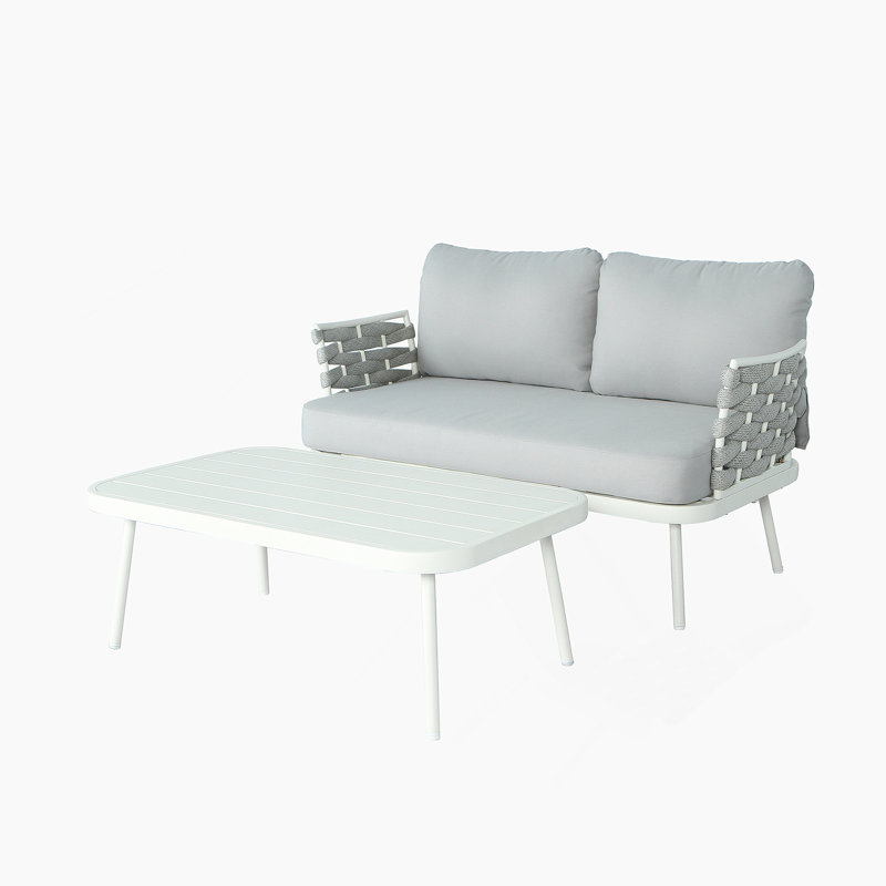Steel Loveseat and Table,  Off White/Gray