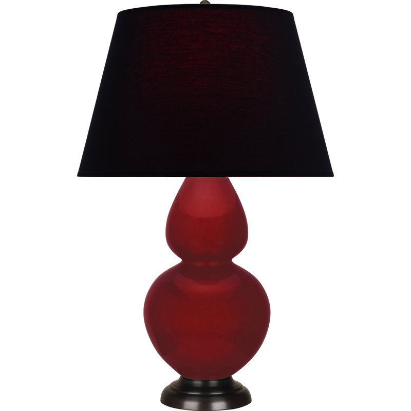 Lampe de table double gourde en céramique, Sangria glacé / bronze, Noir / Rouge, Bronze