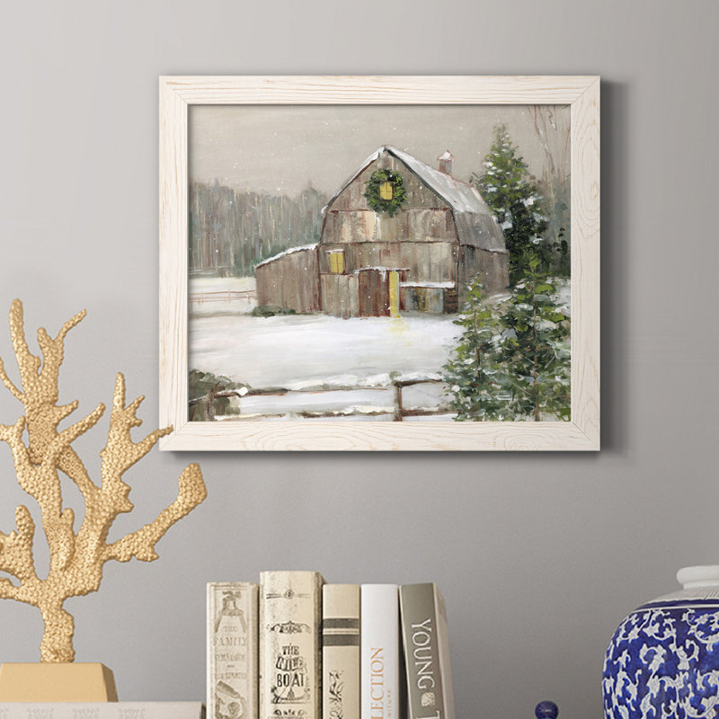 Winter Barn - cadre photo, reproduction d'art sur toile, Toile blanche encadrée, H 20 po x l 17 po x P 1,5 po