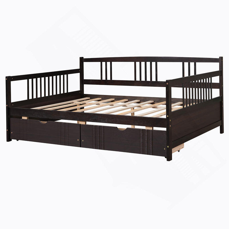 Daybed Wood Bed with Two Drawers, Espresso