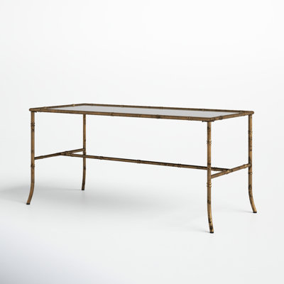 Table basse, dessus de miroir rectangulaire de 36 pouces, cadre en fer doré antique