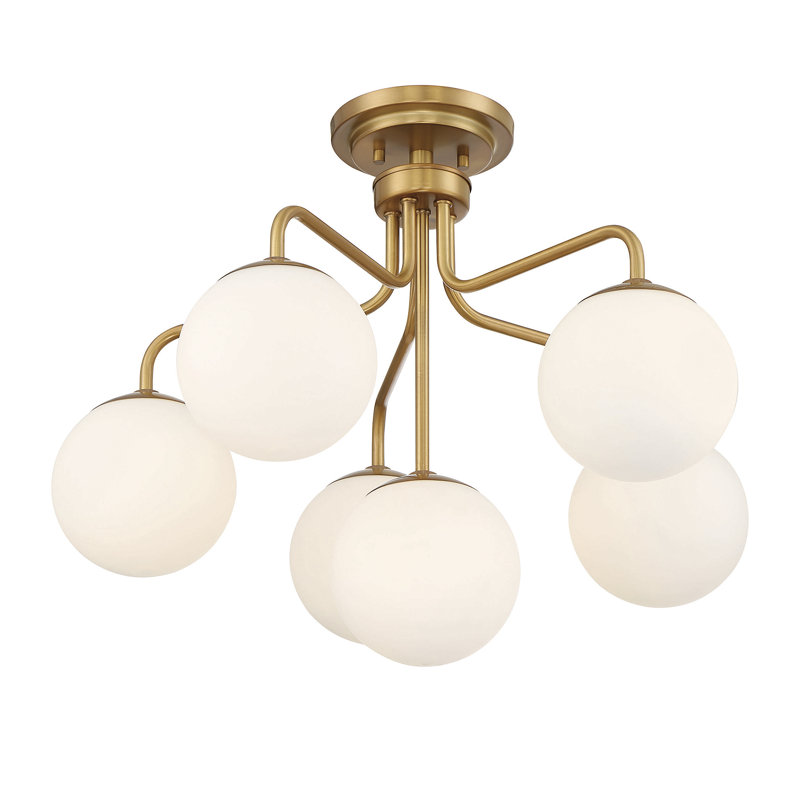 Plafonnier 6 lumières en laiton chaud Chemise, Laiton, Blanc
