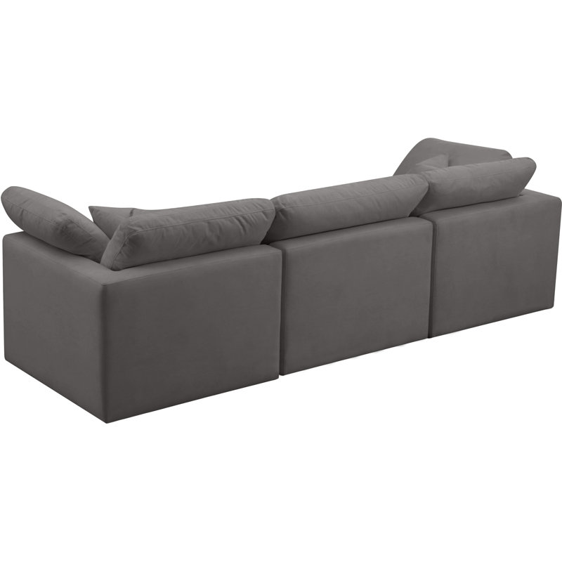 Canapé modulaire à accoudoirs carrés en velours de 105 po Atis, Velours gris