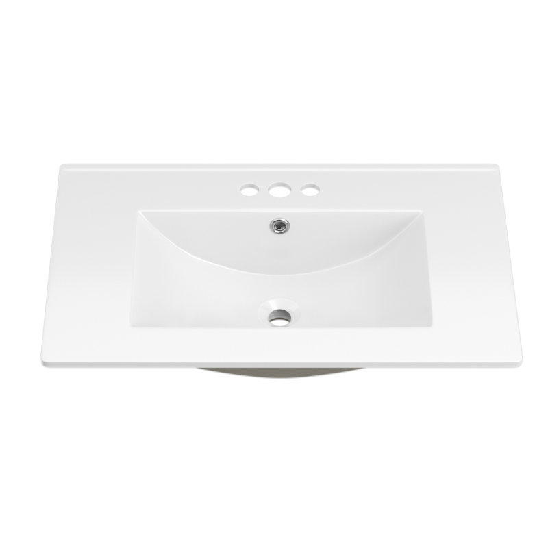 30"X18¼" Bathroom Vanity Sink Top With Three Holes, Ceramic Vanity Sink Top With Overflow, Drop In Bathroom Vessel Sink Rectangle, Glossy White