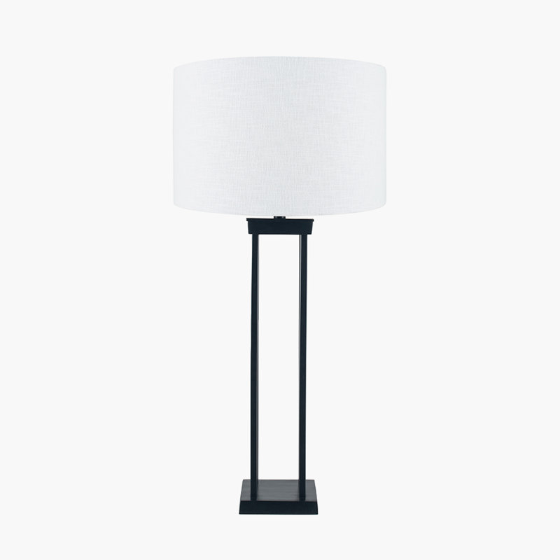 Metal Table Lamp, Black, White, Linen
