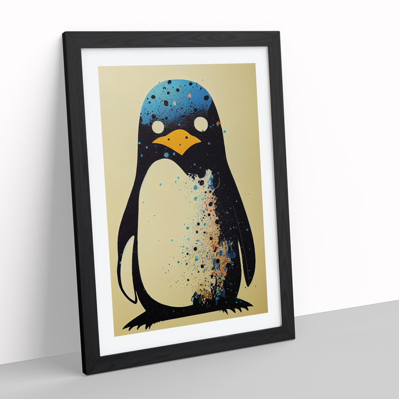 Penguin Graffiti No.6 - Print, White, Black Picture Frame, 64cm H x 46cm W