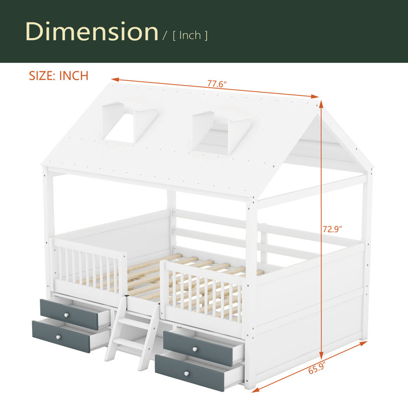  Cadre de lit Bed House, Lit double, Blanc