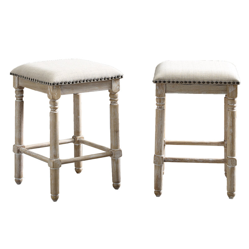 2 tabourets en bois, revêtement brun clair - tabourets robustes à structure solide, comptoir solide